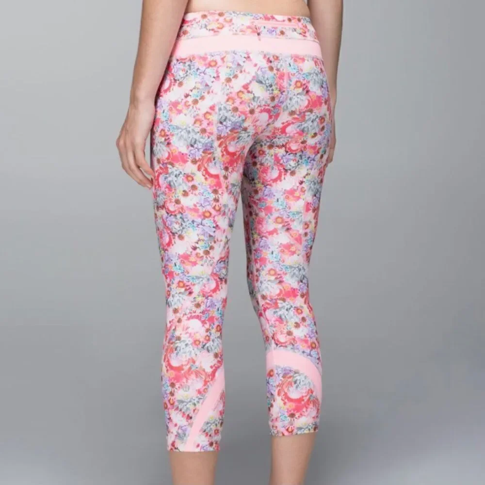 LULULEMON Inspire Crop Pink Floral Leggings Size 4